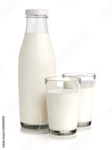 Milk bottle and fill milk glasses