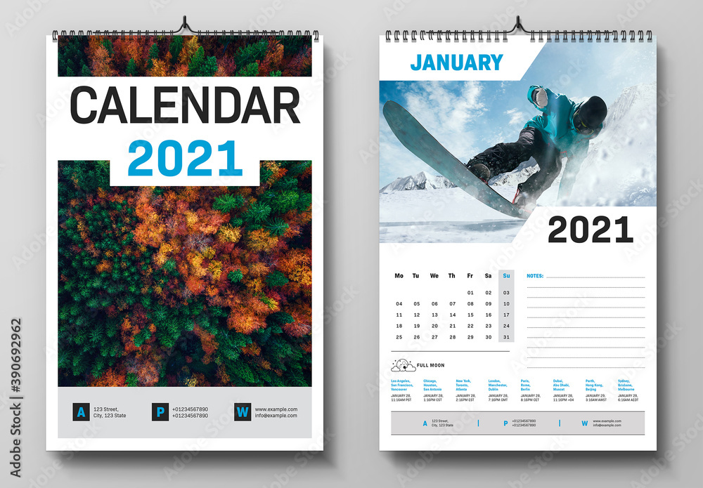 2021 Wall Calendar Layout Stock Template | Adobe Stock