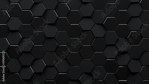 Abstract black hexagons background. 3D render