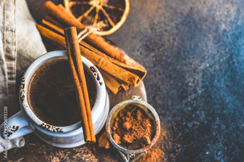 Hot chocolate with cinnamon and orange