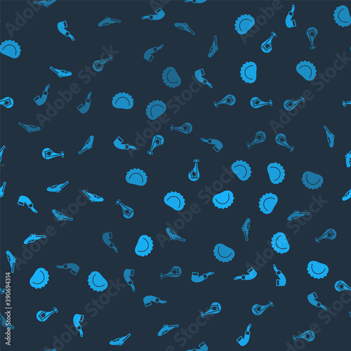 Set Smoking pipe, Dumplings, Bandura and Vintage pistols on seamless pattern. Vector.