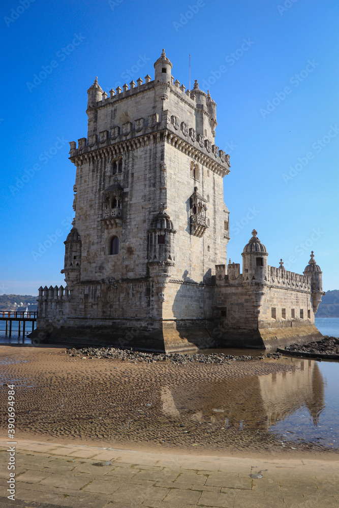 View at the Belem tower at the bank of Tejo River in Lisbon - Portugal	