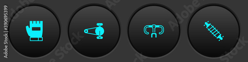 Set Gloves, Bicycle chain with gear, handlebar and suspension icon. Vector.