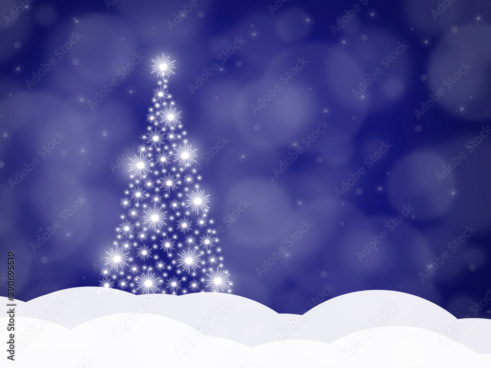 Christmas background with Christmas tree on a blue background, vector illustration.