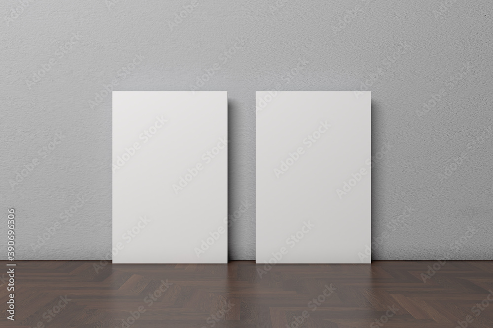 Concept Empty Room and 2 Blank Canvas 3D Rendering Template Creative Studios modern bright interior For Wall Decor Painting Concept Empty Room and 2 Blank Canvas 3D Rendering Template Creative Studios modern bright interior For Wall Decor Painting