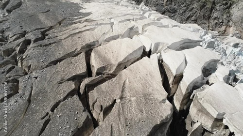 Aerial view detail of the glacier of Monte Rosa, above Macugnaga village in Piedmont, Italy