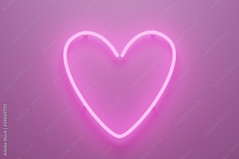 Abstract 3d illustration of a pink neon light with heart shape. 3d illustration.