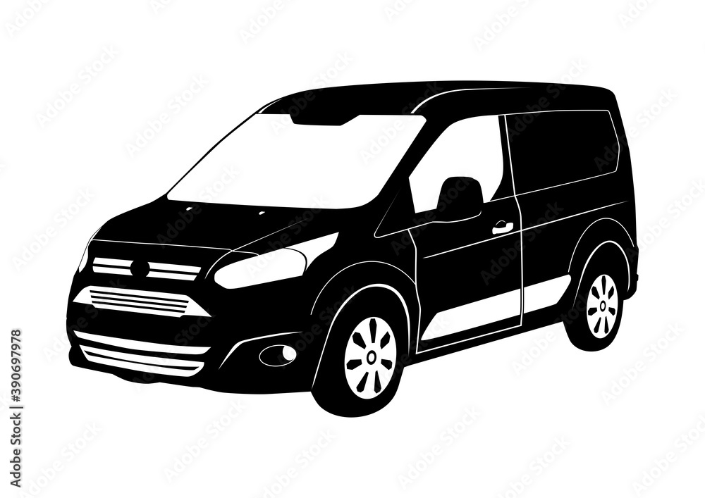Modern cargo van silhouette. Small commercial van on a white background. Flat vector.