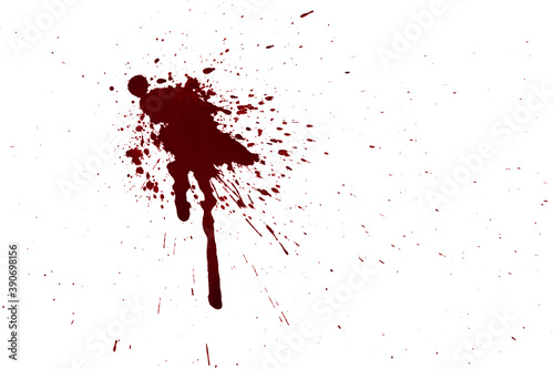 Realistic human red blood spatter, isolate on white background for thriller, horror and halloween design. abstract splatter red color background, red dripping blood drop.