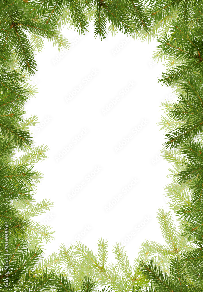 Christmas frame made of fir tree branches isolated on white background Christmas frame made of fir tree branches isolated on white background