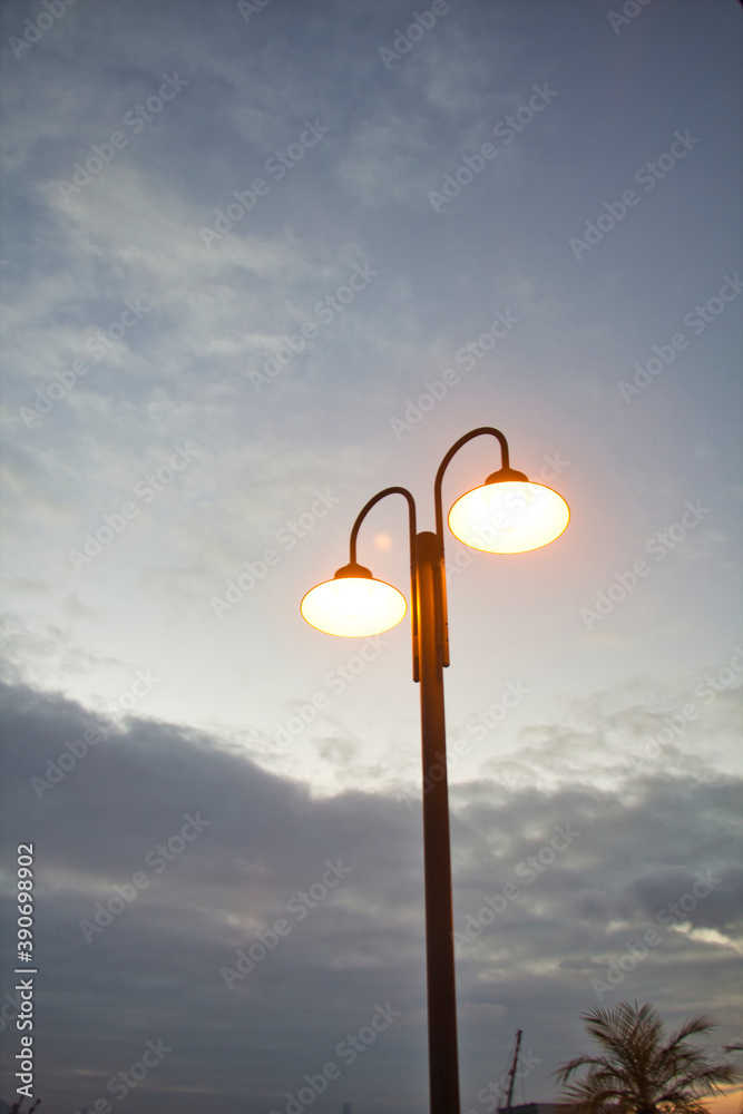street lamp at sunset