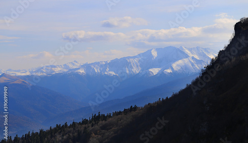 Photo of a beautiful autumn landscape with mountains