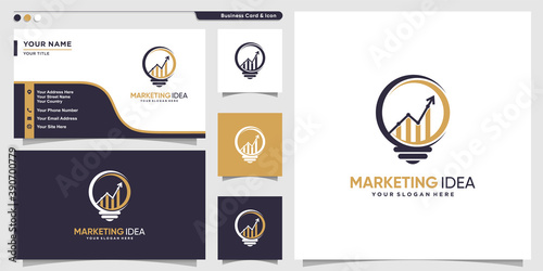 Marketing idea logo with modern unique concept and business card design template Premium Vector