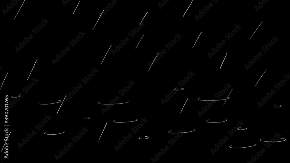 Heavy rain hand-drawn animation 4k black background video