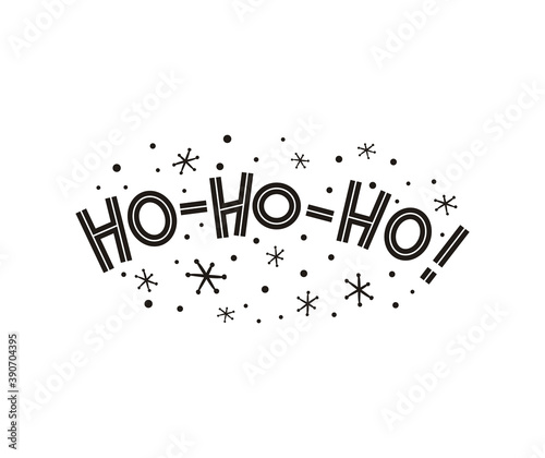 Lettering the phrase ho-ho-ho. Cheerful logo for Santa Claus. Black and white Emblem for New Year holiday design isolated on white background. Christmas vector illustration