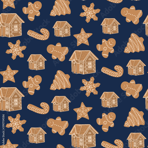 Seamless vector colorful pattern illustration of traditional ginger bread figures