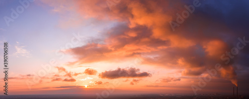 panorama of dramatic sky during sunset. Sky background during sunset or sunrise