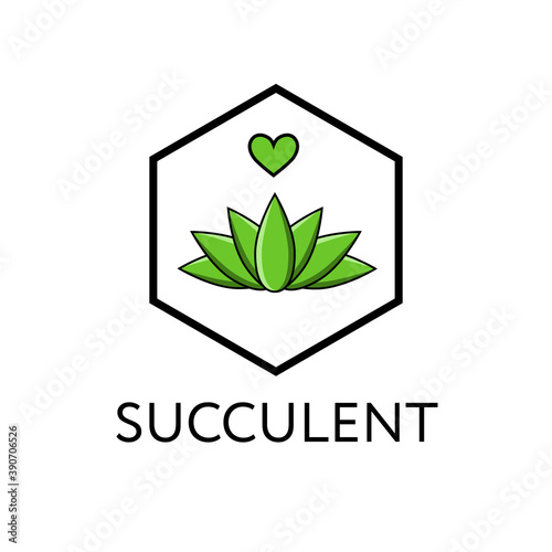 Succulent with love. Vector image for decoration of postcards, Valentine's Day. Green succulent plant with a heart.