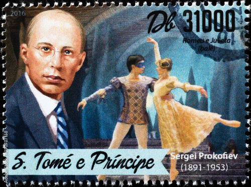 Ballet Romeo and Juliet by Sergei Prokofiev on stamp photo