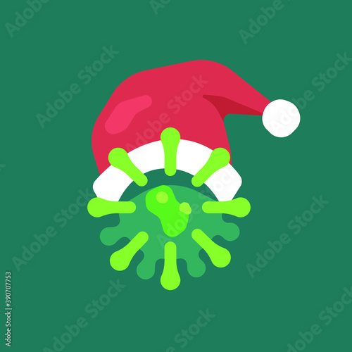 Covid bacterium in christmas hat