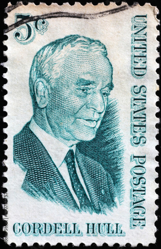 Cordell Hull on old american postage stamp photo