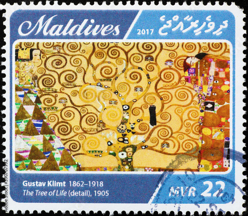 Detail of The tree of life by Klimt on stamp