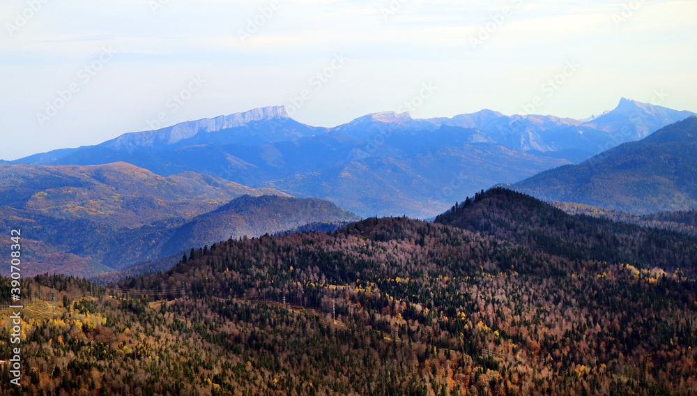 Photo of a beautiful autumn landscape with mountains