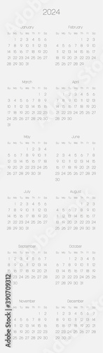 Monthly calendar of year 2024