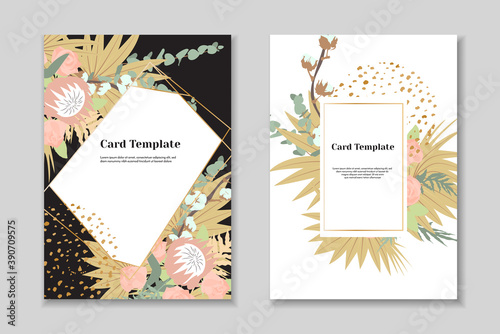 Fotótapéta Set of 2 boho greting card templates, tender pastel colorls, white background