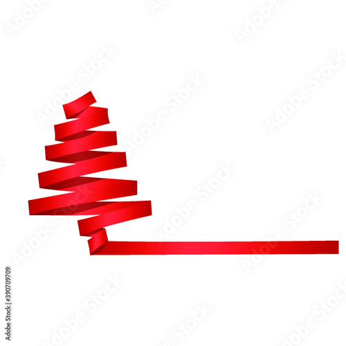 Christmas tree made of red ribbon with shadow isolated on a white background. Vector illustration