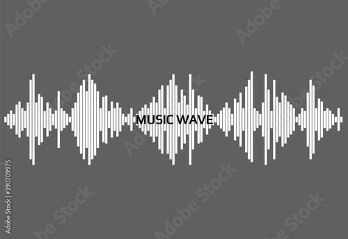 White audio wave on gray background. Modern music equalizer element. Vector flat isolated waveform