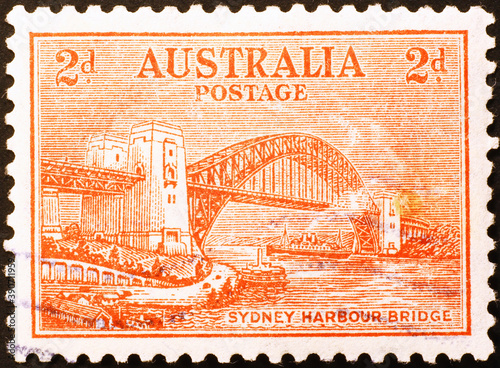 Sydney Harbour Bridge on Old australian stamp