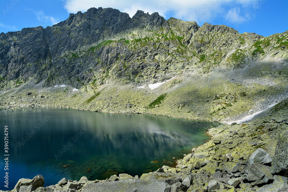 Tatra Mountains in Slovakia and lake, beautiful mountain landscape