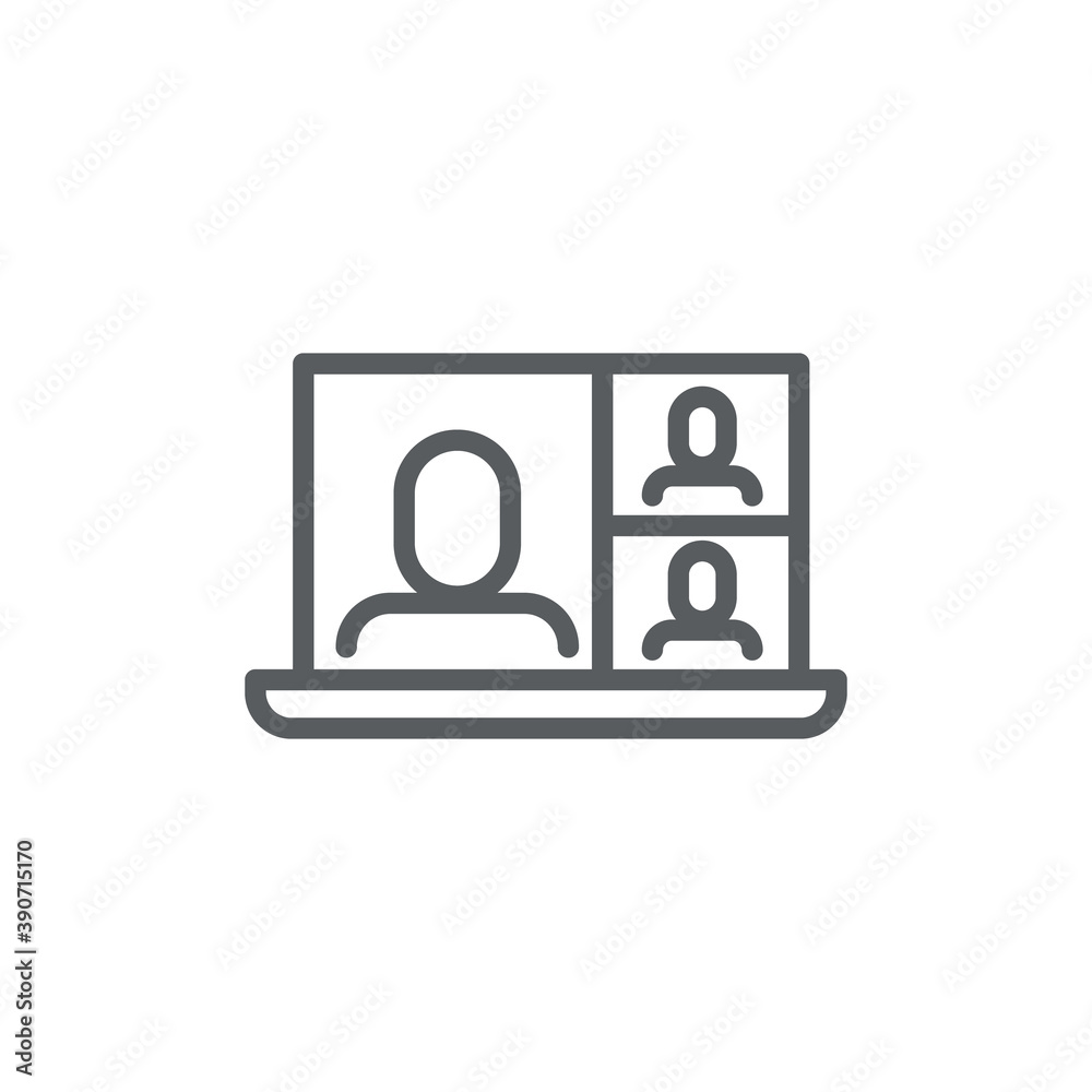 Video conference icon. People on computer screen. Home office symbol. Digital communication. Internet teaching media. Video conference icon. People on computer screen. Home office symbol. Digital communication. Internet teaching media.