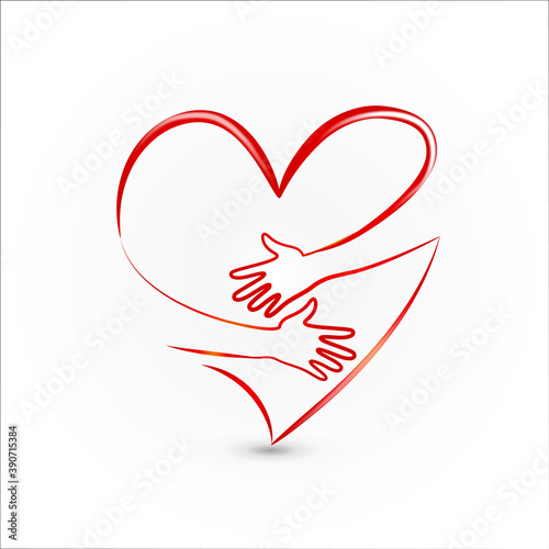 Hands hugs in a love heart logo