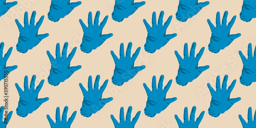 Seamless pattern of medical gloves in blue color isolated on pastel color background. medical gloves illustration. Vector illustration eps10.