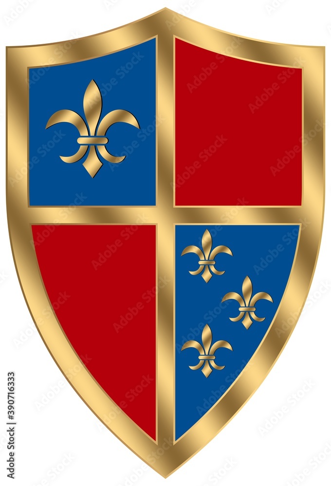 Ritter Schild Vektor in gold, blau und rot auf einem Isolierter weißer ...