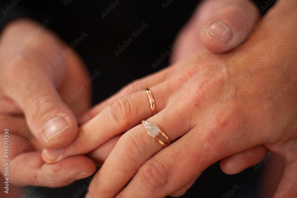 Slightly blurred wedding ring on the finger Slightly blurred wedding ring on the finger