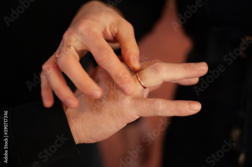 Slightly blurred wedding ring on the finger