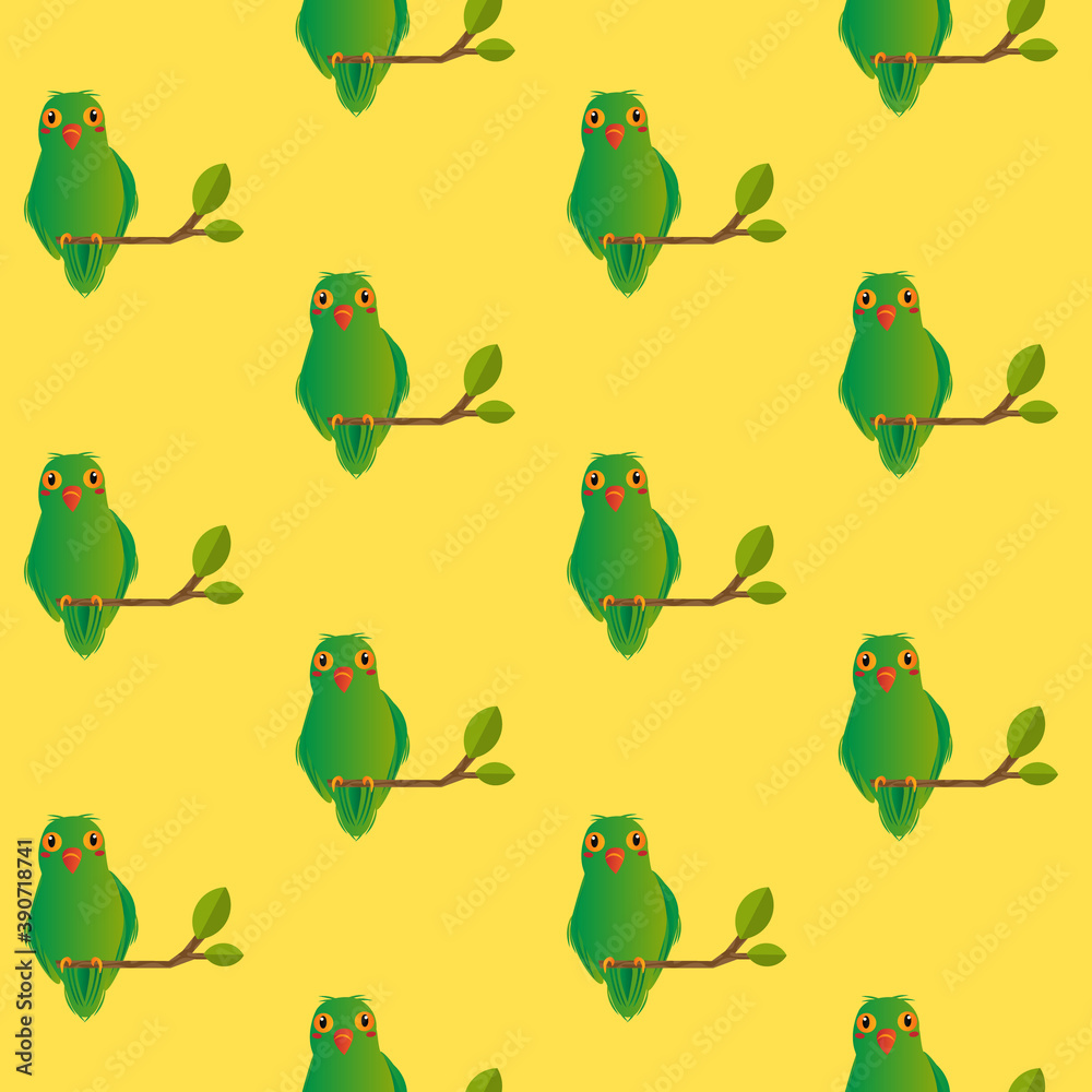 Fototapeta premium Seamless pattern love bird on yellow background