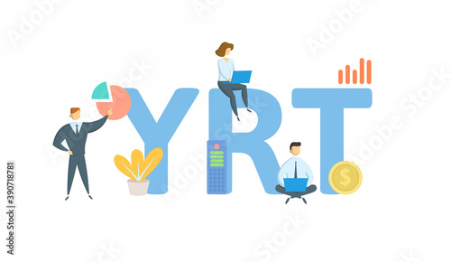 YRT, Yearly Renewable Term. Concept with keyword, people and icons. Flat vector illustration. Isolated on white background.