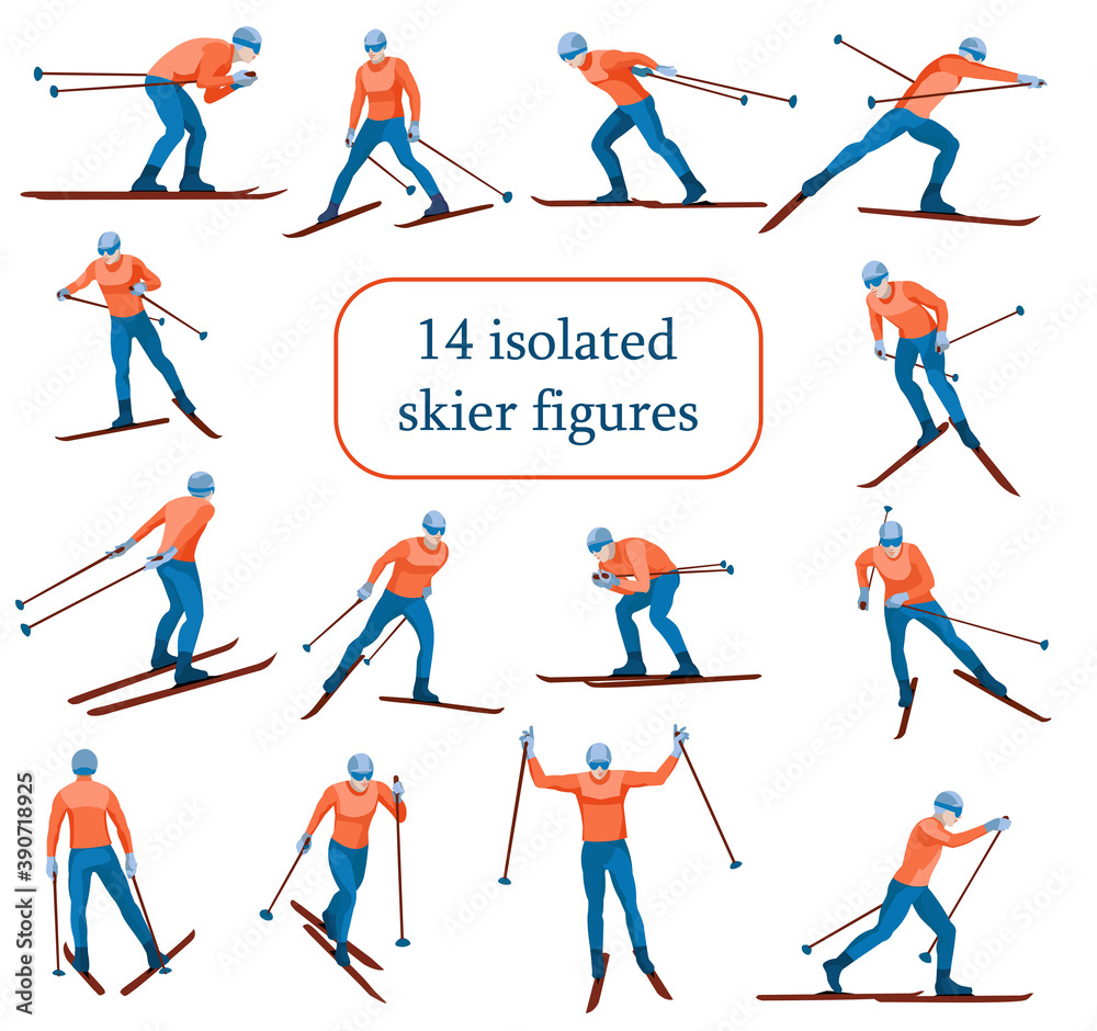 Figures of standing and skating skiers