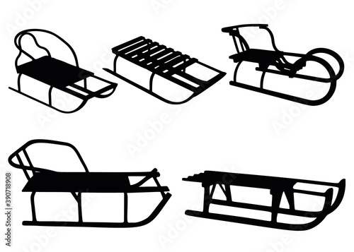 Winter sleds set. Vector image.