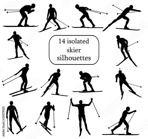 Silhouettes of standing and skating skiers