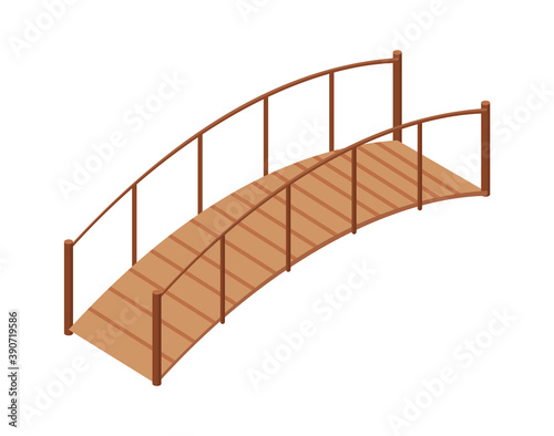 Vector isometric bridge icon. 3d isolated drawing element of a modern urban infrastructure for games or applications. City transport organization object, road crossing, construction architecture