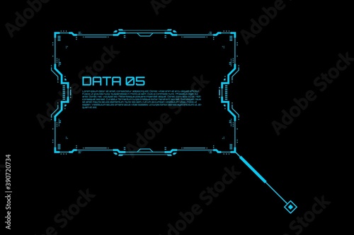 Callout title box label in futuristic HUD, GUI, UI style. Tech call out interface element. Spaceship ui shapes. Pop up callout bubble in blue color. Vector illustration.