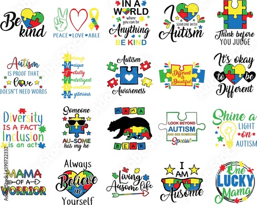 Collection of Autism phrases, slogans or quotes