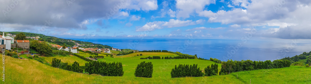 Beautiful panoramic view over Sao Miguel Island and Atlantic ocean, panorama in Sao Miguel Island, Azores, Portugal