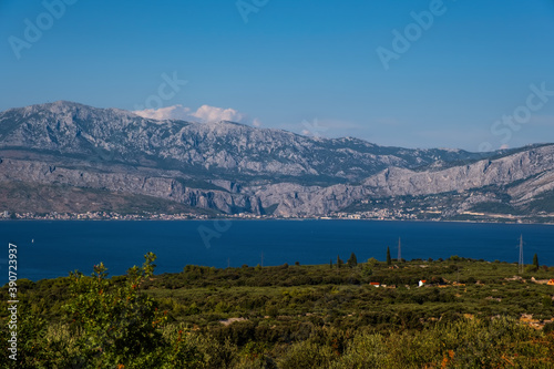 Picturesque view from village Skrip on Brac island, Croatia. August 2020