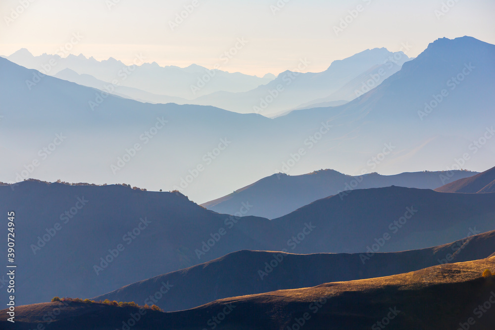 Landscape view of Causasus mountains, Ingushetia, Caucasus, Russia